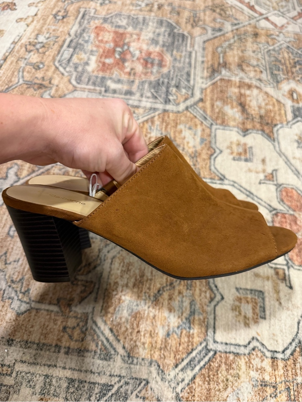 Liz Claiborne Brown Suede Peep-Toe Block Heel Mules Sandal Size 8.5M